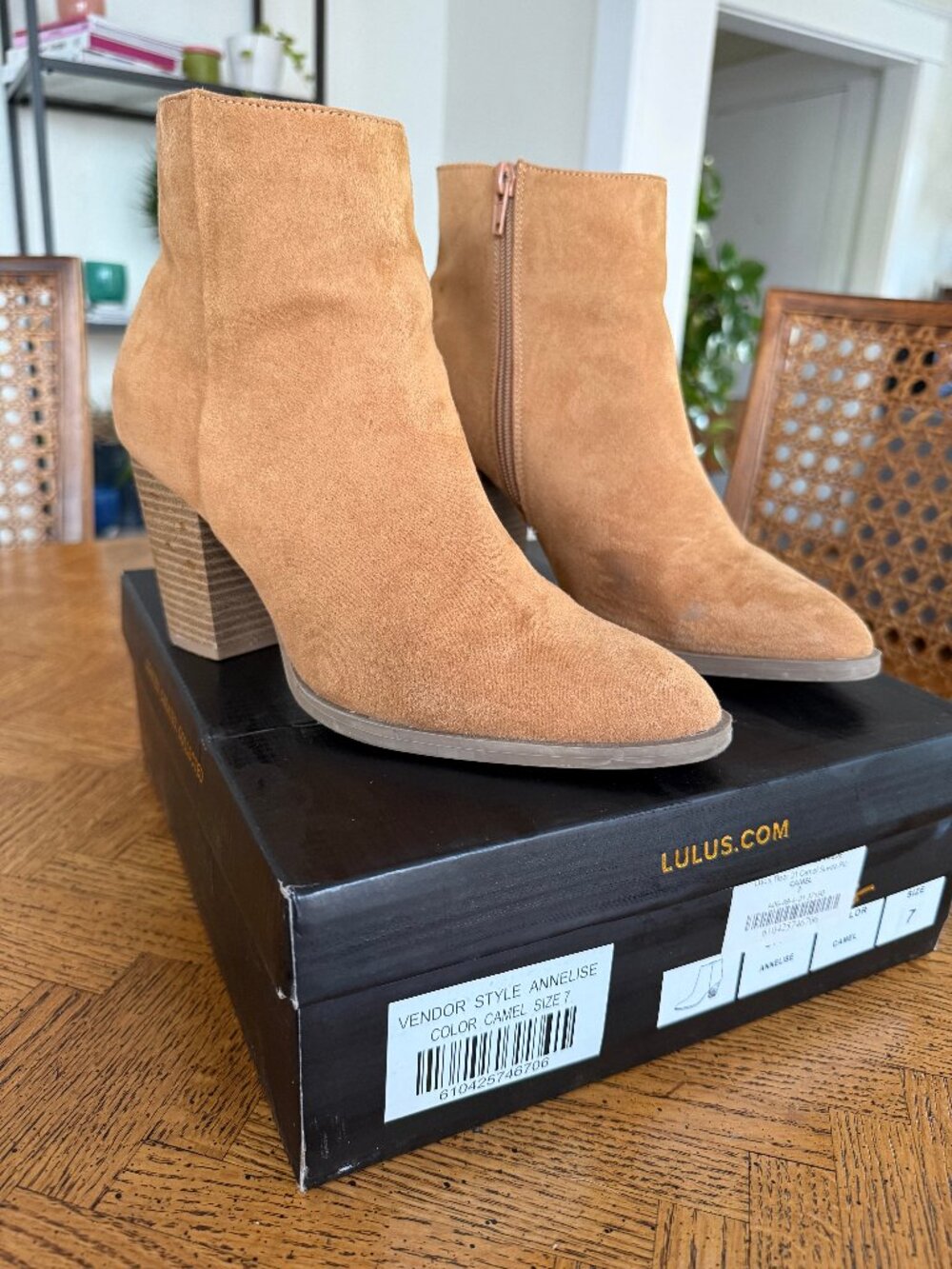 Suede Heeled Bootie in Camel